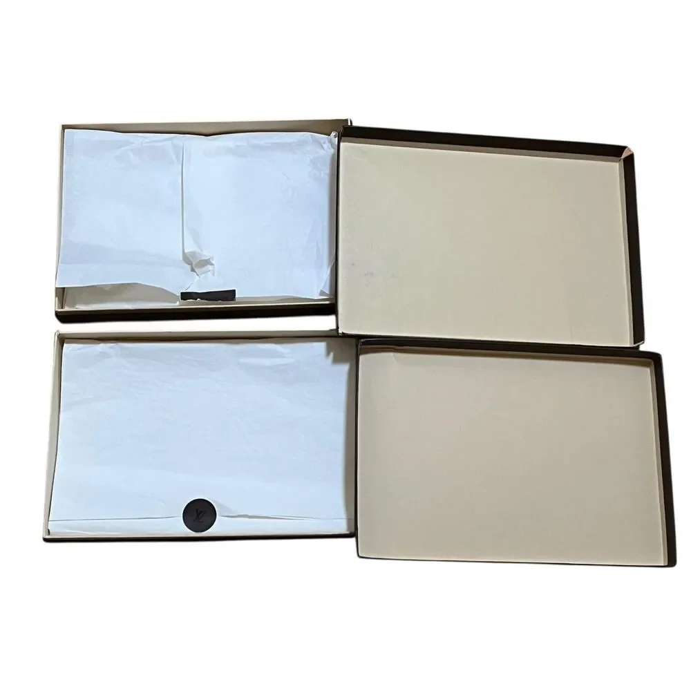 Louis Vuitton Gift Boxes Set Of 2 Brown Logo Rigid Tray Box Packaging Storage